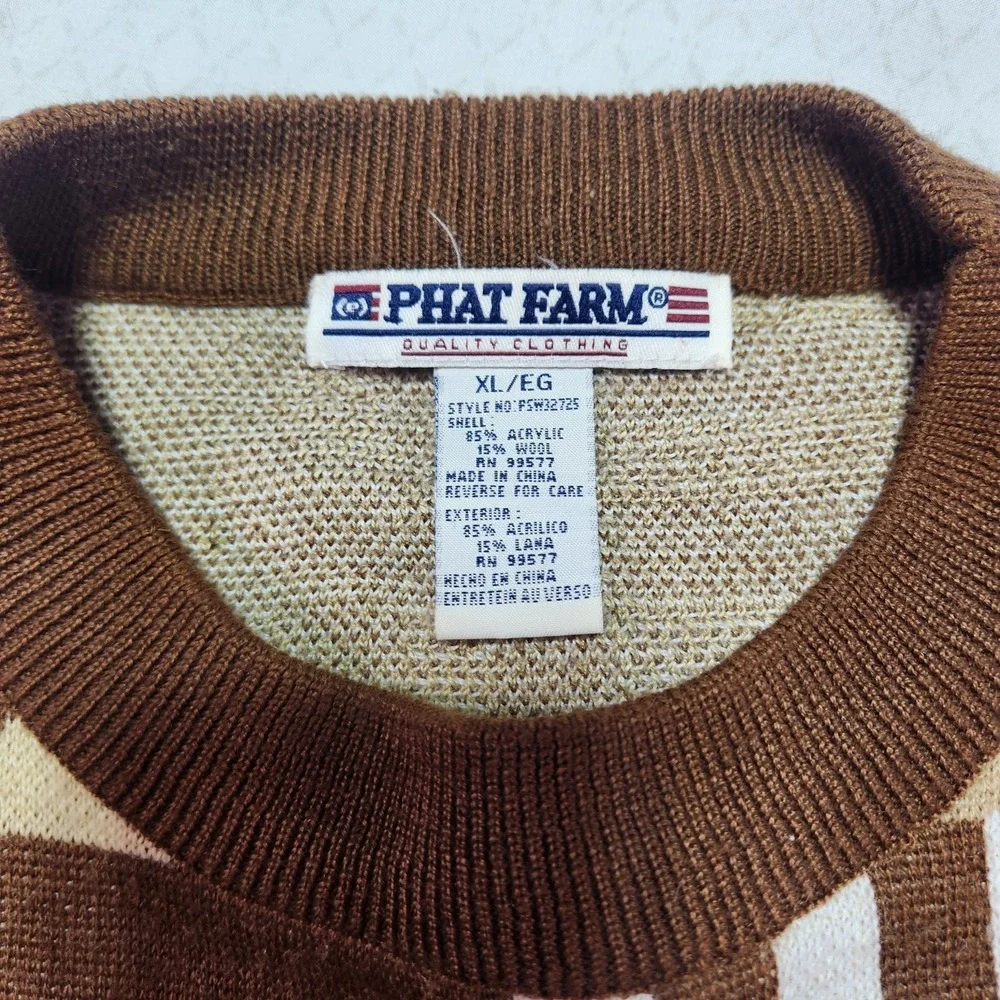 VTG Phat Farm Men's Brown 90's Wool Blend Long Sleeve Sweater Size XL